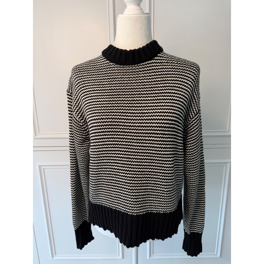 Pistola Striped Sweater Womens XS Black White Excellent Mock Neck Cotton Knit